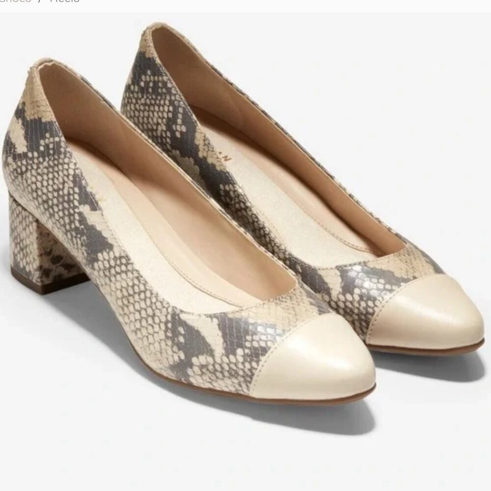 Nwot Cole Haan The Go-To Block Heel Pump Cement Python Print 9B - Picture 3 of 13